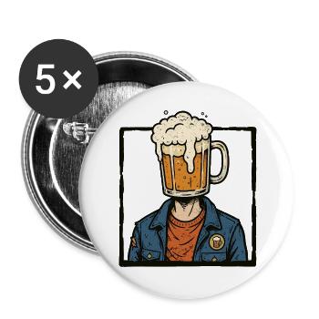 Beer lover, beer-drinking head, vacation trip - Buttons large 2.2''/56 mm (5-pack) - white - Front