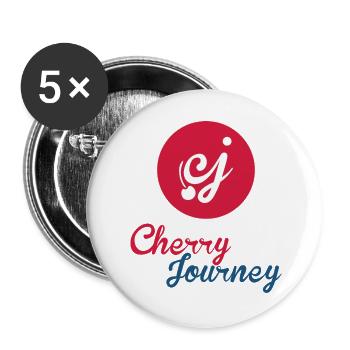 Conception du logo Cherry Journey Cherries - Lot de 5 grands badges (56 mm) - blanc - Devant