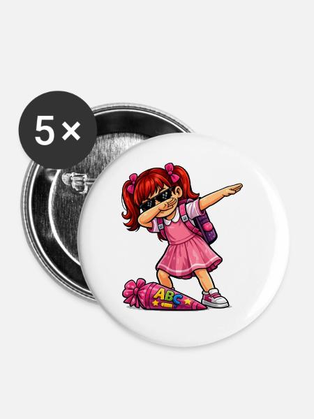 Dabbing ABC-Schützin rote Haare (Ginger) - Buttons groß 56 mm (5er Pack) - Weiß