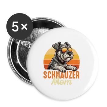 Schnauzer-Mama Miniatur-Standard-Riesenstolz - Buttons groß 56 mm (5er Pack) - Weiß - Vorne