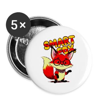 Smart Fox Cartoon Brille - Buttons groß 56 mm (5er Pack) - Weiß - Vorne