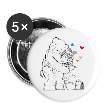 Teddy fährt in den Urlaub - Buttons groß 56 mm (5er Pack) - Weiß - Vorne