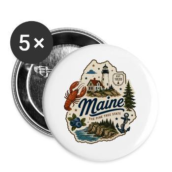 Maine Pine Tree State Vintage Küstenaufkleber - Buttons groß 56 mm (5er Pack) - Weiß - Vorne