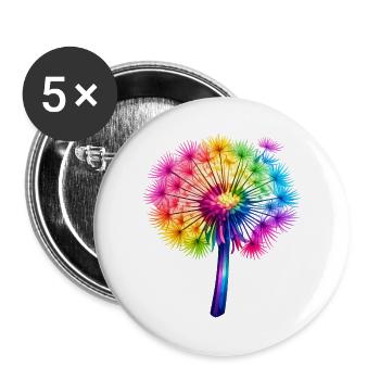 Regenbogen-Pusteblume - Buttons groß 56 mm (5er Pack) - Weiß - Vorne