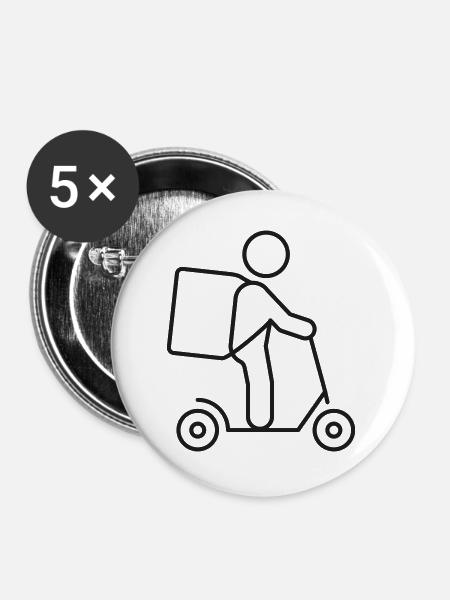 Kurierliefer-Scooter-Queue-Symbol - Buttons groß 56 mm (5er Pack) - Weiß