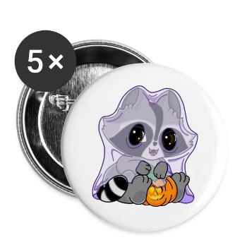 Snuggles der Waschbär im Geisterkostüm - Buttons groß 56 mm (5er Pack) - Weiß - Vorne