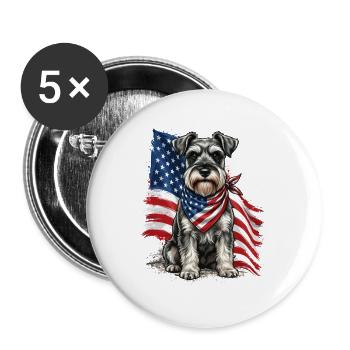 Patriotischer Schnauzer Stars, Stripes Hundestolz, - Buttons groß 56 mm (5er Pack) - Weiß - Vorne