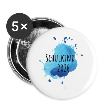 Schulkind 2026 - Abenteuer Schule beginnt - Buttons groß 56 mm (5er Pack) - Weiß - Vorne