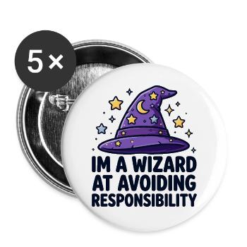 Wizard Avoiding Responsibility - Buttons groß 56 mm (5er Pack) - Weiß - Vorne