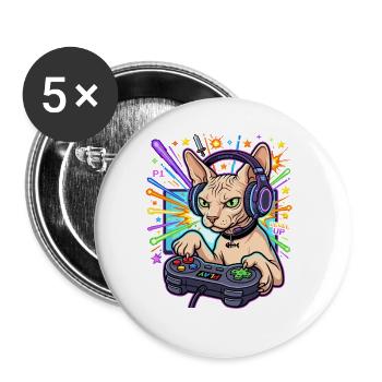 Sphynx Cat Gamer - Buttons groß 56 mm (5er Pack) - Weiß - Vorne