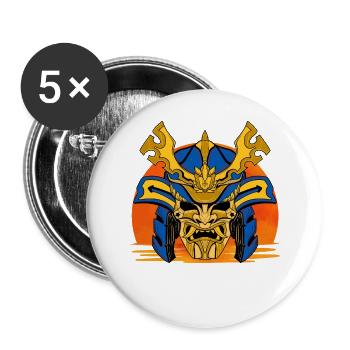 Golden Mask Samurai-Wappen - Buttons groß 56 mm (5er Pack) - Weiß - Vorne