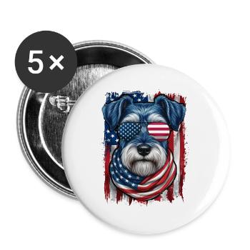 Patriotischer US-Schnauzer Stars Stripes Pride - Buttons groß 56 mm (5er Pack) - Weiß - Vorne