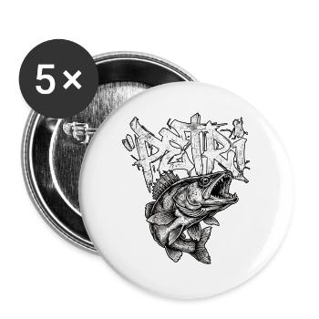 Zander Angler Graffiti Handschrift - Buttons groß 56 mm (5er Pack) - Weiß - Vorne