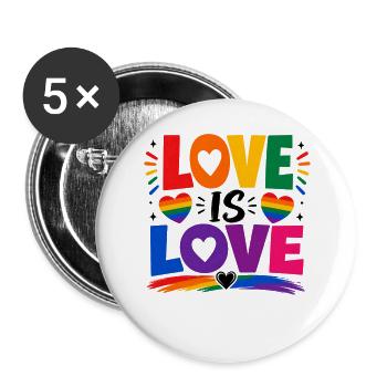 Love Is Love LGBTQ Statement Regenbogen Motiv CSD - Buttons groß 56 mm (5er Pack) - Weiß - Vorne