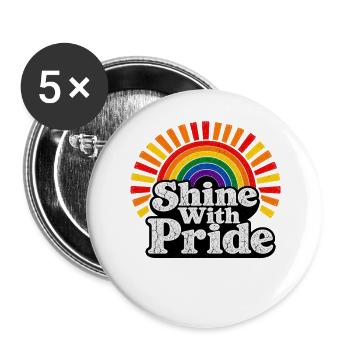 Shine With Pride LGBTQ Statement Retro Motiv - Buttons groß 56 mm (5er Pack) - Weiß - Vorne