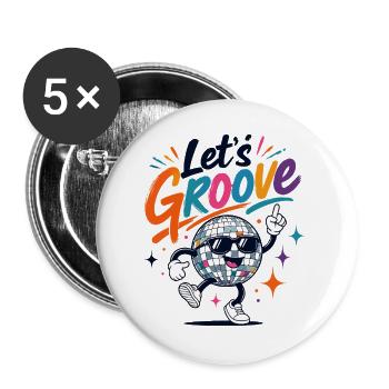 Let's Groove Disco Kugel Retro Party - Buttons groß 56 mm (5er Pack) - Weiß - Vorne