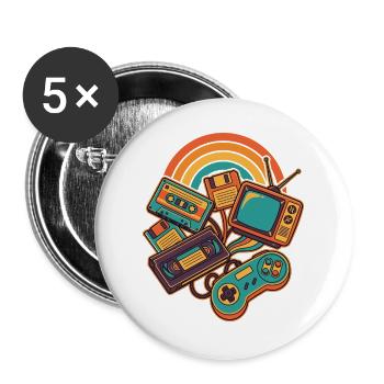80er 90er Retro Technik Nostalgie Gamer - Buttons groß 56 mm (5er Pack) - Weiß - Vorne