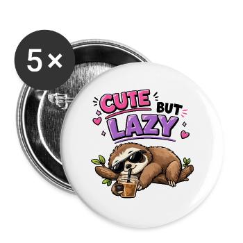 Süß aber faul Faultier mit Eiskaffee - Buttons groß 56 mm (5er Pack) - Weiß - Vorne