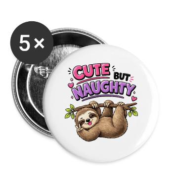 Süß aber frech Faultier - Buttons groß 56 mm (5er Pack) - Weiß - Vorne