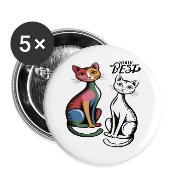 Katzenduo Pop Art  - Buttons groß 56 mm (5er Pack) - Weiß - Vorne