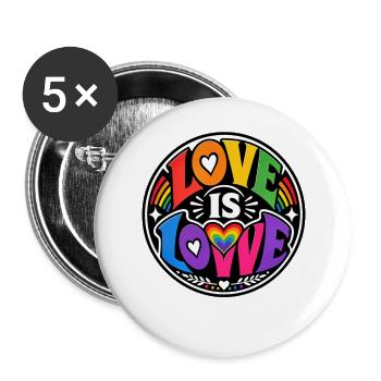 Love Is Love Regenbogen Statement Retro CSD - Buttons groß 56 mm (5er Pack) - Weiß - Vorne