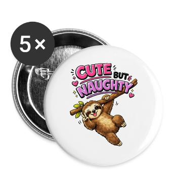 Süß aber frech Faultier - Buttons groß 56 mm (5er Pack) - Weiß - Vorne