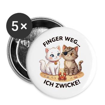 Katzen Strand Krabbe Spruch - Buttons groß 56 mm (5er Pack) - Weiß - Vorne