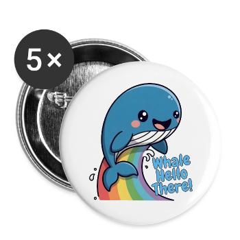 Rainbow Whale Hello There - Buttons large 2.2''/56 mm (5-pack) - white - Front