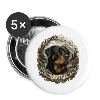 Rottweiler im Vintage Stil mit Berglandschaft - Buttons groß 56 mm (5er Pack) - Weiß - Vorne