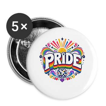 Pride Rainbow Disco CSD Saying Outfit - Buttons large 2.2''/56 mm (5-pack) - white - Front