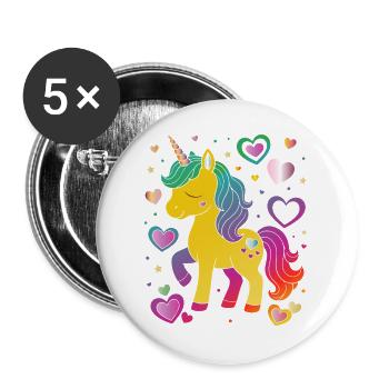 Cute Unicorn with Hearts Design - Buttons large 2.2''/56 mm (5-pack) - white - Front