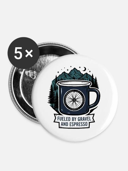 Angetrieben von Kies und Espresso-Kaffeetasse - Buttons groß 56 mm (5er Pack) - Weiß