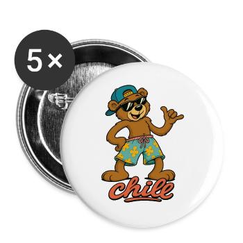 Cool summer bear in beach look - Buttons large 2.2''/56 mm (5-pack) - white - Front