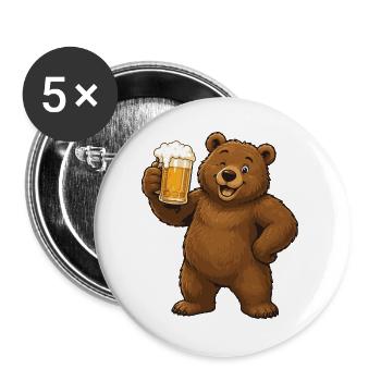 Beer Drinking Bear Cartoon - Buttons large 2.2''/56 mm (5-pack) - white - Front