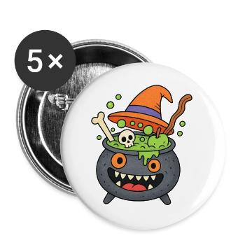 Cute Halloween Cauldron Monster - Buttons large 2.2''/56 mm (5-pack) - white - Front