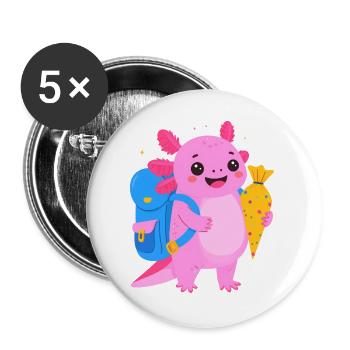 Axolotl for school enrollment – back to school school cone - Buttons large 2.2''/56 mm (5-pack) - white - Front
