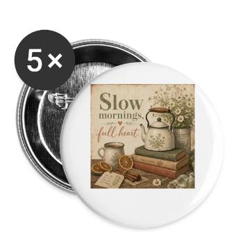 Décoration de thé au café pour l’affiche de cœur lent des matins lents - Lot de 5 grands badges (56 mm) - blanc - Devant