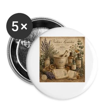 Nature's Remedies Vintage Poster Herbal Pharmacy - Buttons large 2.2''/56 mm (5-pack) - white - Front