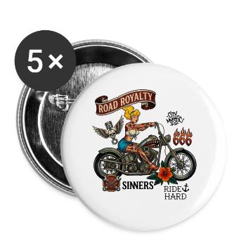 Road Royalty Biker Pin Up Motorcycle Tattoo Art - Buttons large 2.2''/56 mm (5-pack) - white - Front