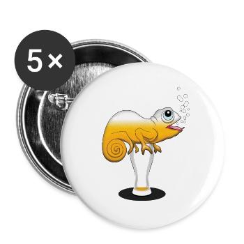 Beer Drinking Chameleon - Buttons large 2.2''/56 mm (5-pack) - white - Front