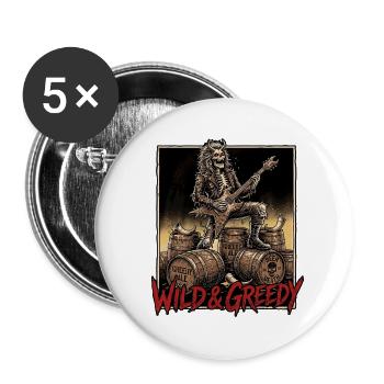 80s Heavy Metal Wild and Greedy Beer Festival - Buttons large 2.2''/56 mm (5-pack) - white - Front