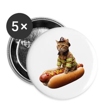 Funny firefighter cat on a hot dog - Buttons large 2.2''/56 mm (5-pack) - white - Front
