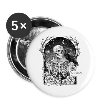 Squelette dans le jardin de la nuit avec des corbeaux - Lot de 5 grands badges (56 mm) - blanc - Devant