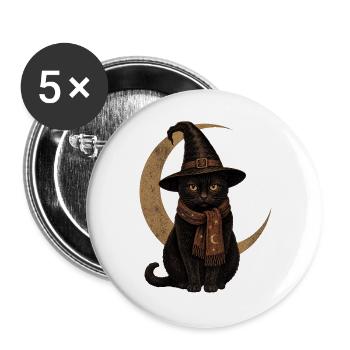 Black Cat Witch Hat Vintage Halloween shirt - Buttons large 2.2''/56 mm (5-pack) - white - Front