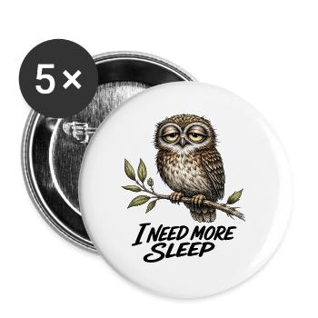 Vintage Tired Owl I NEED MORE SLEEP - Buttons large 2.2''/56 mm (5-pack) - white - Front