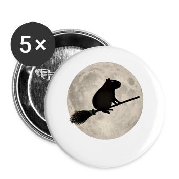 Mondschein Hamster auf dem Besen - Buttons groß 56 mm (5er Pack) - Weiß - Vorne