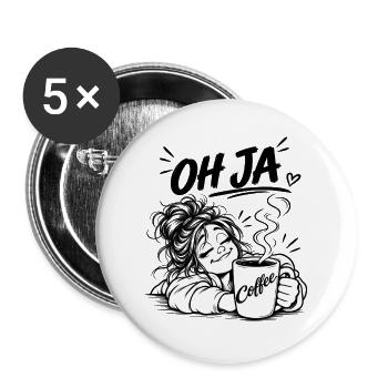 Coffee Oh Yes Cartoon - Buttons large 2.2''/56 mm (5-pack) - white - Front