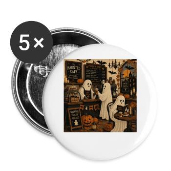 Halloween Café mit Geistern und Kürbissen Trend - Buttons groß 56 mm (5er Pack) - Weiß - Vorne
