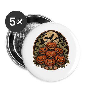 Gruselige Halloween Kürbisse mit Fledermäusen - Buttons groß 56 mm (5er Pack) - Weiß - Vorne