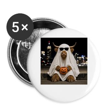 Highland Kuh Halloween Gespenst mit Kürbis T-Shirt - Buttons groß 56 mm (5er Pack) - Weiß - Vorne